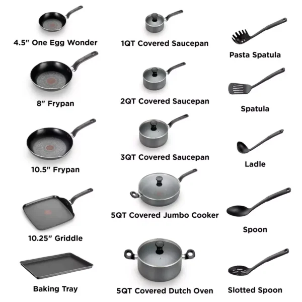 Easy Care, 20 Piece Non-Stick Pots and Pans Cookware Set, Grey - Image 3